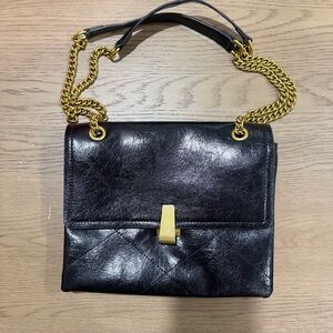 Crossbody Black Faux Leather Purse Gold Chain Shoulder Structured Quilted Bag